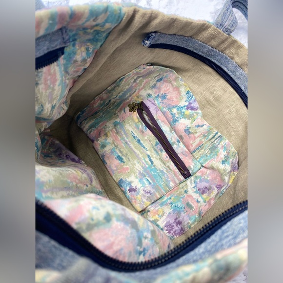 Vintage 90s Pastel Floral Quilted Denim Handle Cottagecore should bag Purse - Picture 13 of 15